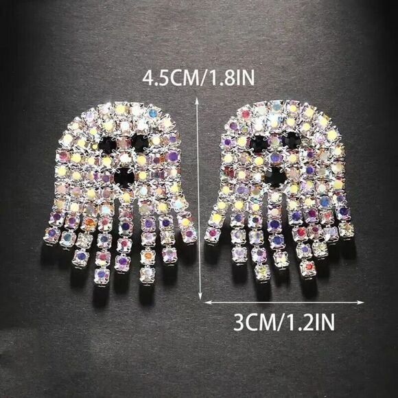 Cute Halloween Ghost Stud Earrings Encrusted With Rhinestone. - Picture 2 of 3